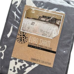 2 New Cotton Euro Shams, grey/ivory, Home Repulic, Charlotte collection 26x26 in